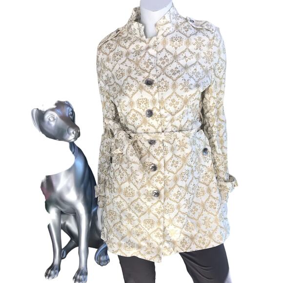 Mossimo Button Down Gold Cream Belted Cotton Trench Coat Women's Size Medium - Picture 1 of 8